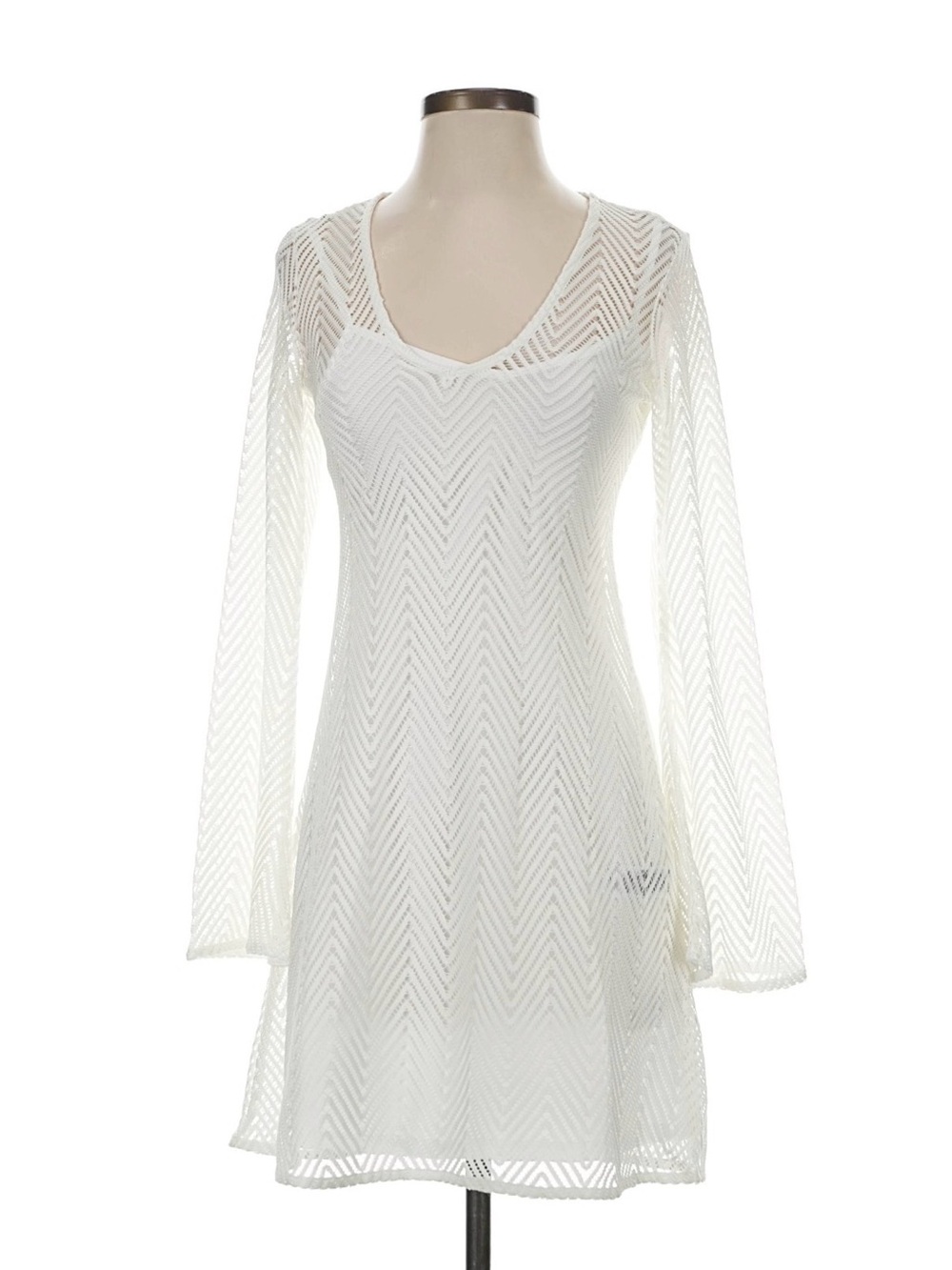 NWT French Connection White Long-Sleeve Chevron Knit Dress - Size XS